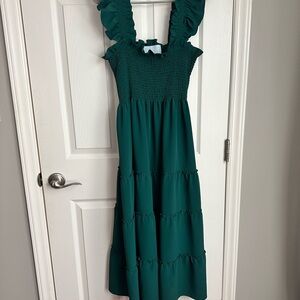 Hill House Forest Green Ruffled Dress
